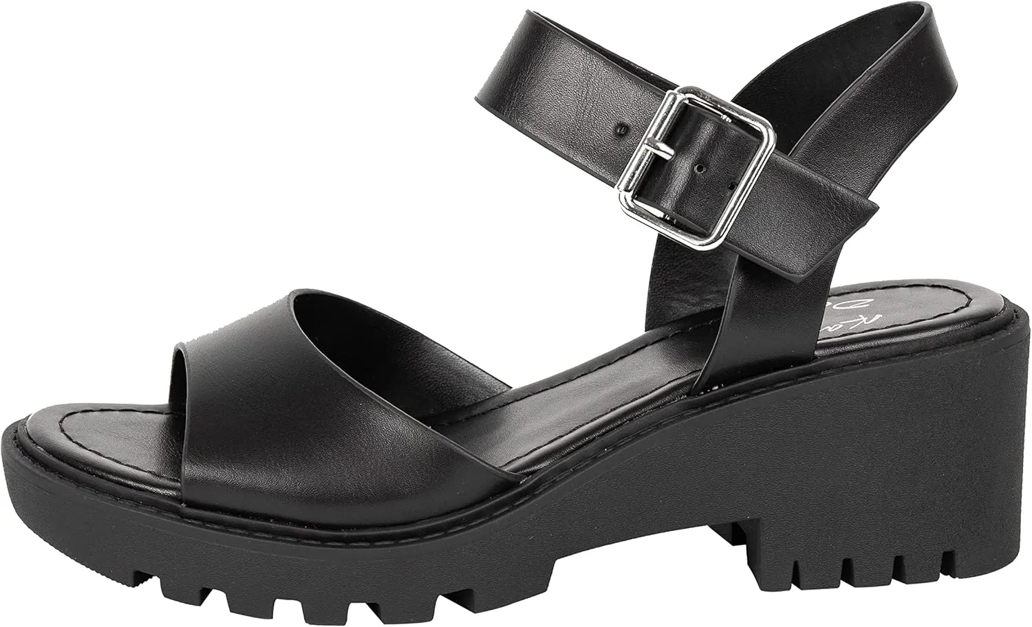 Womens Heeled Sandal Open Toe One Band Lug sole Block Ankle Strap Platform ANGELA