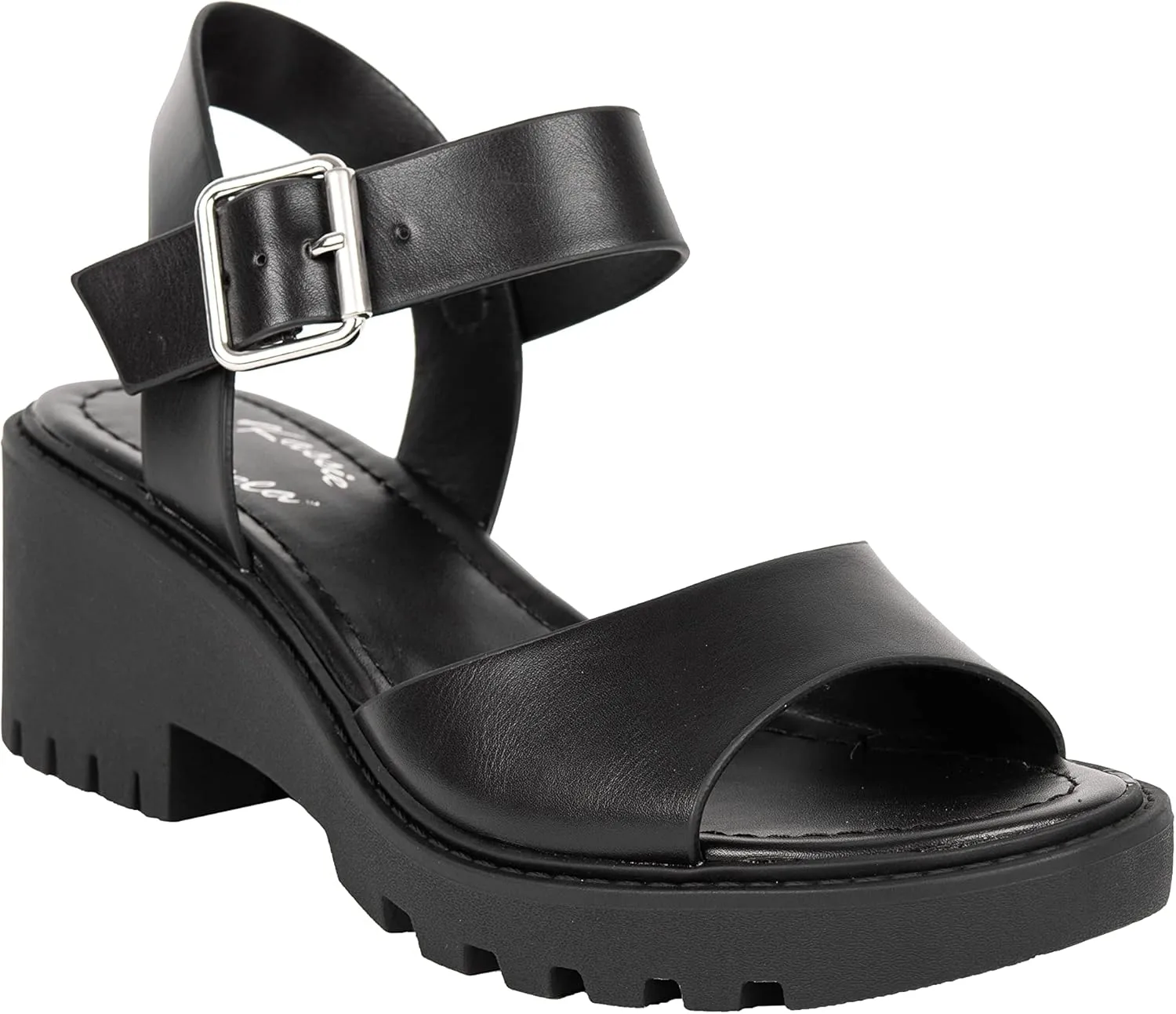 Womens Heeled Sandal Open Toe One Band Lug sole Block Ankle Strap Platform ANGELA