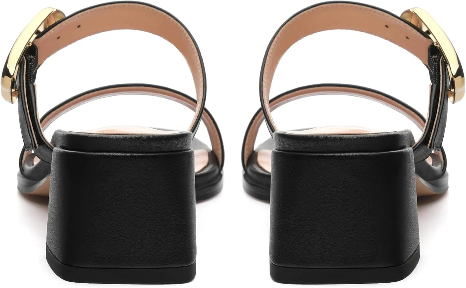 Womens Heeled Sandals, Round Open Toe Low Heels, Fashion Buckle Slip On Solid Matte Sandals 2 inch
