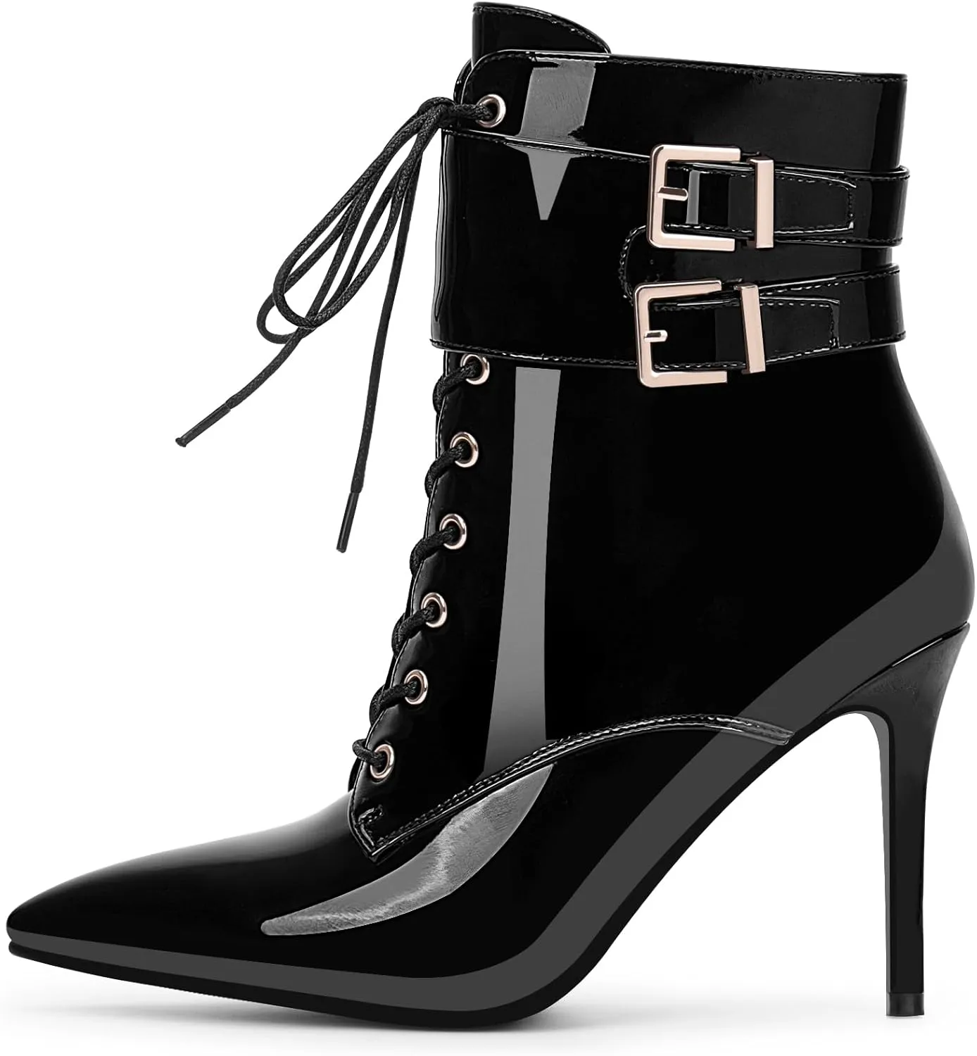 Women's High Stiletto Heel Pointed Toe Ankle Boots Lace Up Buckle Strap Dress Booties