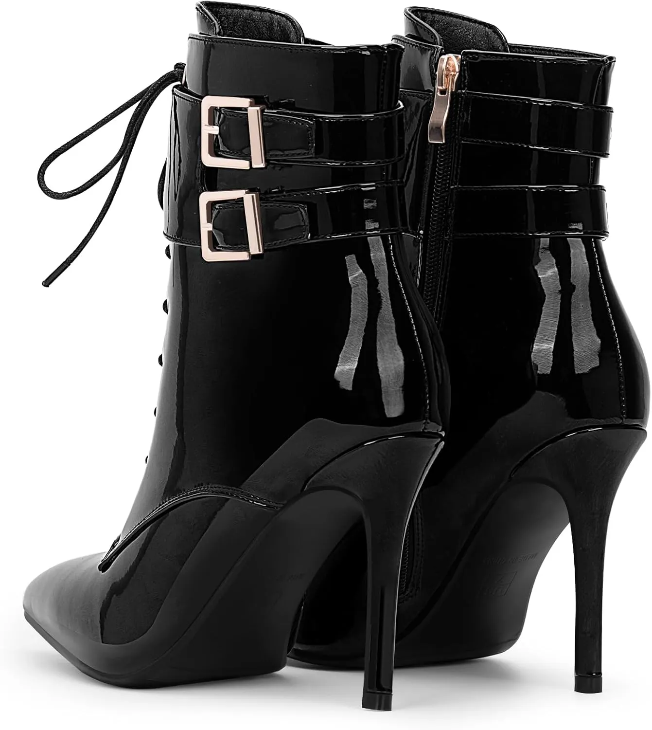 Women's High Stiletto Heel Pointed Toe Ankle Boots Lace Up Buckle Strap Dress Booties