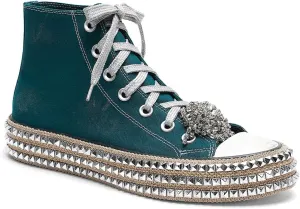 Womens High-Top Canvas Sneakers Studded Rhinestone Side Shoes Lace Up Fashion Shoes Casual Platform Ankle Boots