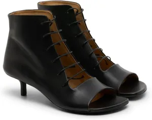 Women's Kitten Heel Ankle Boots Open Toe Lace-Up Low Heel Sandals Fashion Casual Black Leather Booties Breathable Dress Shoes