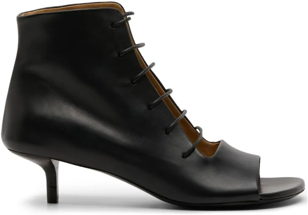 Women's Kitten Heel Ankle Boots Open Toe Lace-Up Low Heel Sandals Fashion Casual Black Leather Booties Breathable Dress Shoes