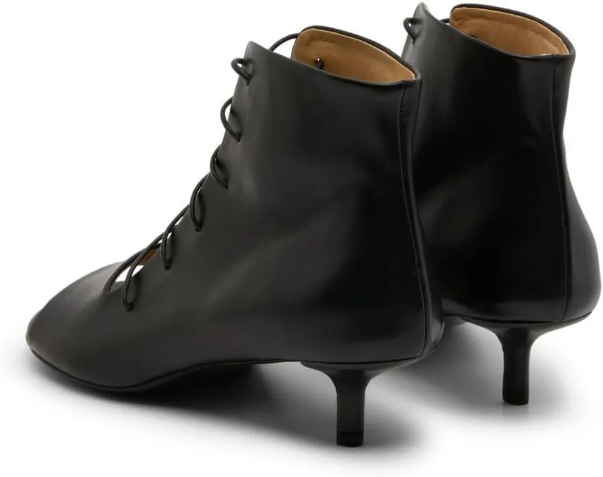 Women's Kitten Heel Ankle Boots Open Toe Lace-Up Low Heel Sandals Fashion Casual Black Leather Booties Breathable Dress Shoes