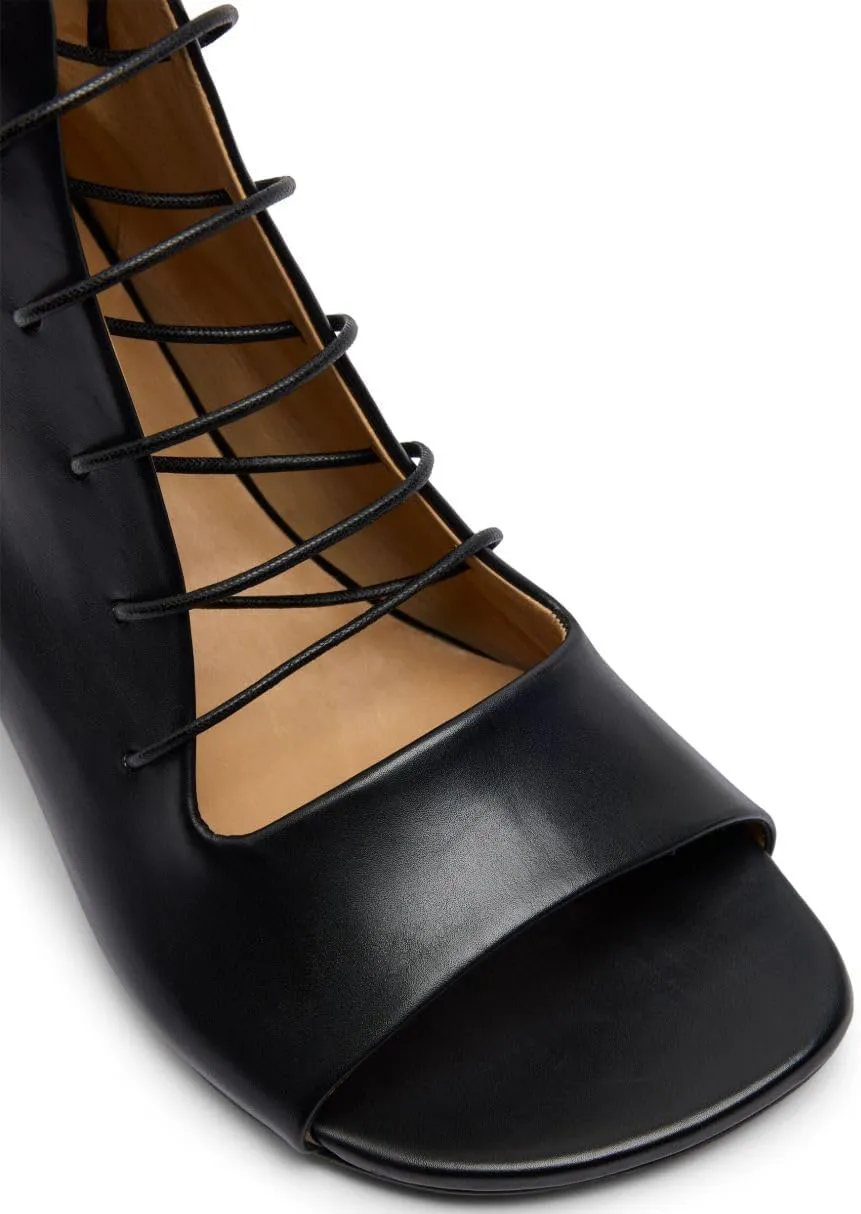 Women's Kitten Heel Ankle Boots Open Toe Lace-Up Low Heel Sandals Fashion Casual Black Leather Booties Breathable Dress Shoes