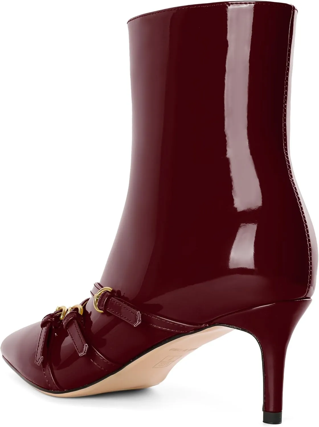 Women's Kitten Heel Boots Buckle Strap Boots Pointed Toe Boots Office Work Low Heel Boots for Women Stylish Comfortable 2.5 Inch Ankle Boots