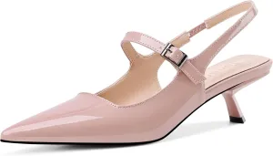 Womens Kitten Heels Closed Toe Pointed Toe Elastic Slingback Heels Women Pumps Wedding Dress Shoes