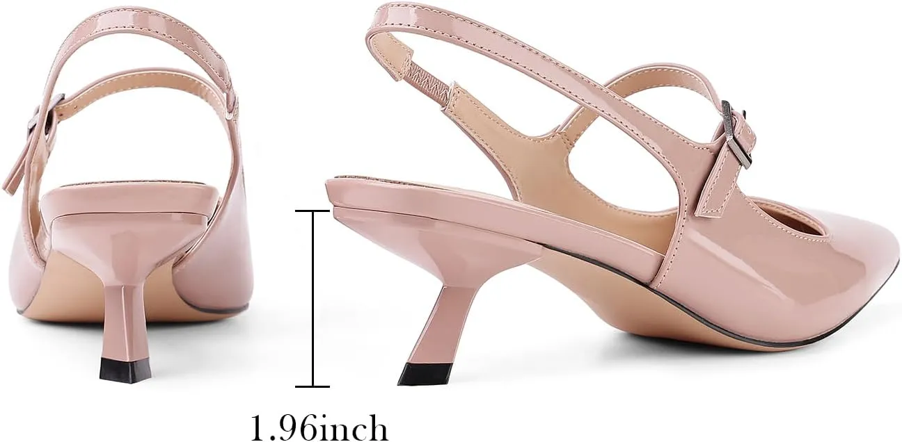 Womens Kitten Heels Closed Toe Pointed Toe Elastic Slingback Heels Women Pumps Wedding Dress Shoes