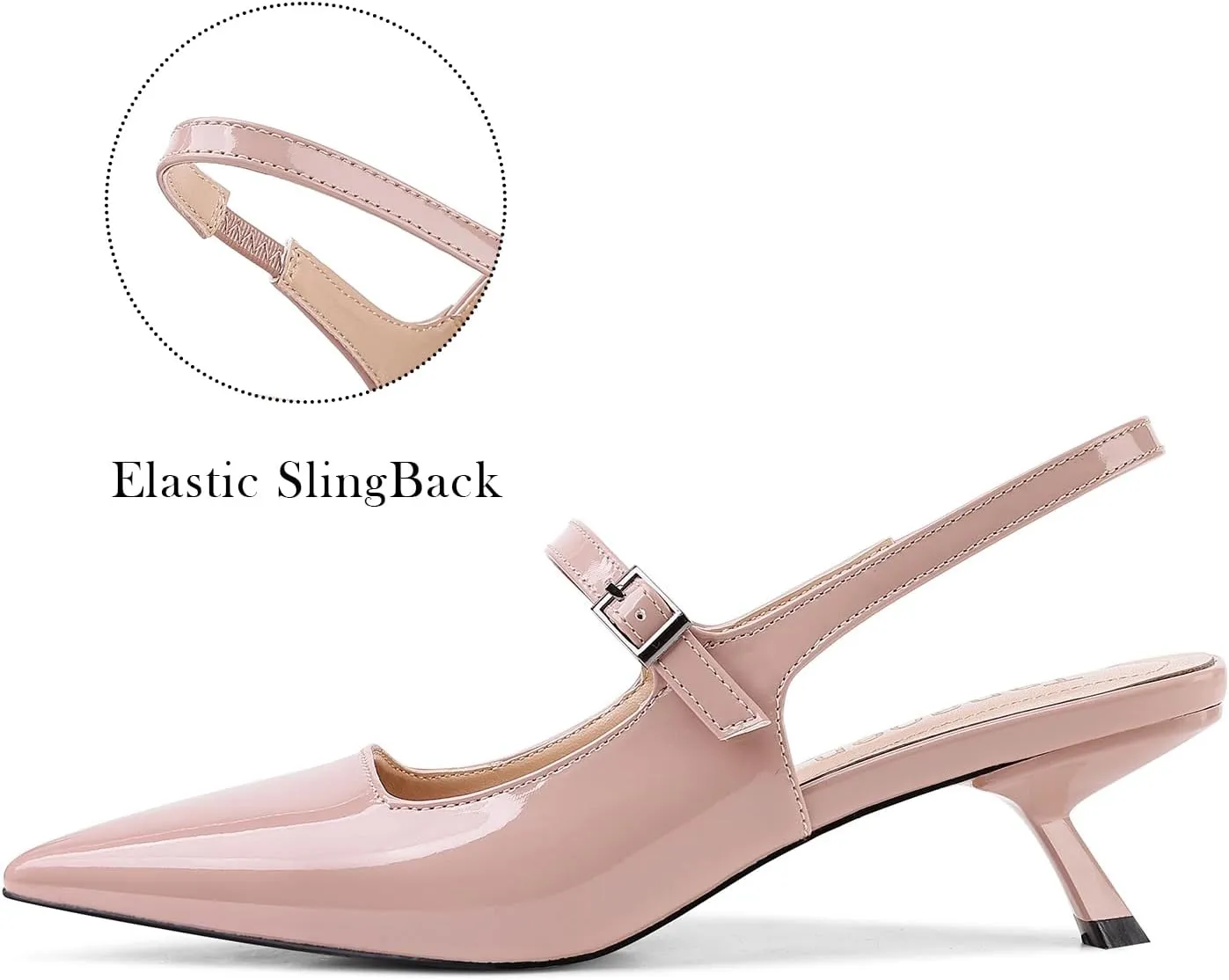 Womens Kitten Heels Closed Toe Pointed Toe Elastic Slingback Heels Women Pumps Wedding Dress Shoes