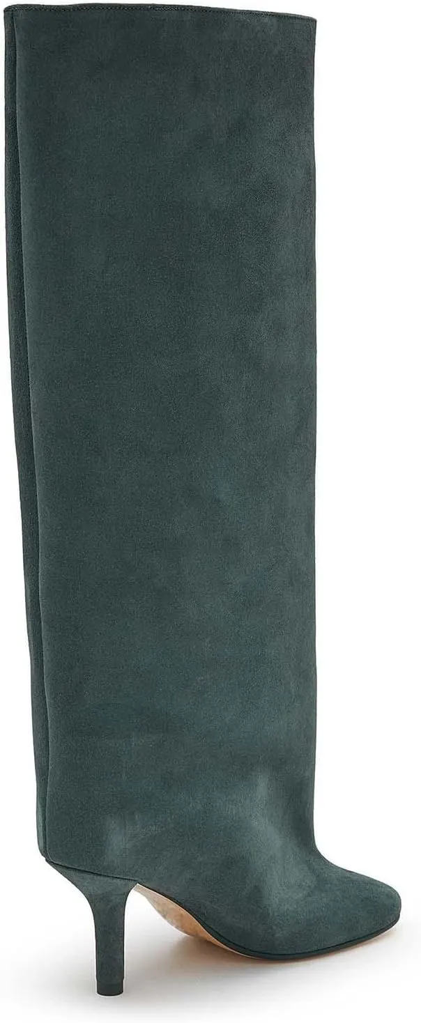 Women's Knee High Boots Nude Suede Wide Calf Stiletto Long Boots Pull On High Heel Riding Boots Fahion Dress Fall Tall Boots