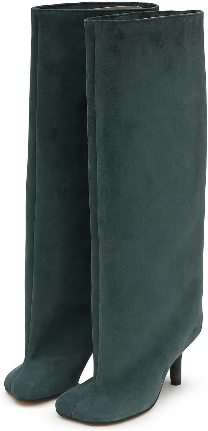 Women's Knee High Boots Nude Suede Wide Calf Stiletto Long Boots Pull On High Heel Riding Boots Fahion Dress Fall Tall Boots