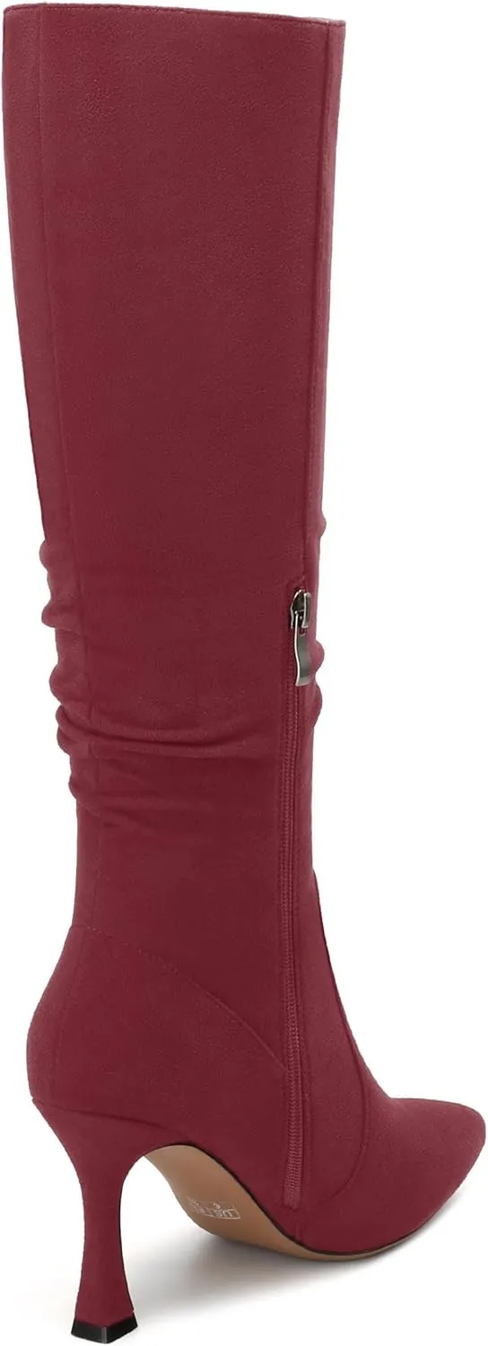 Women's Knee-High Boots, Pointed Toe Stiletto Heel Knee High Boots, Fashion Side Zipper Solid Suede Knee High Boot for Women
