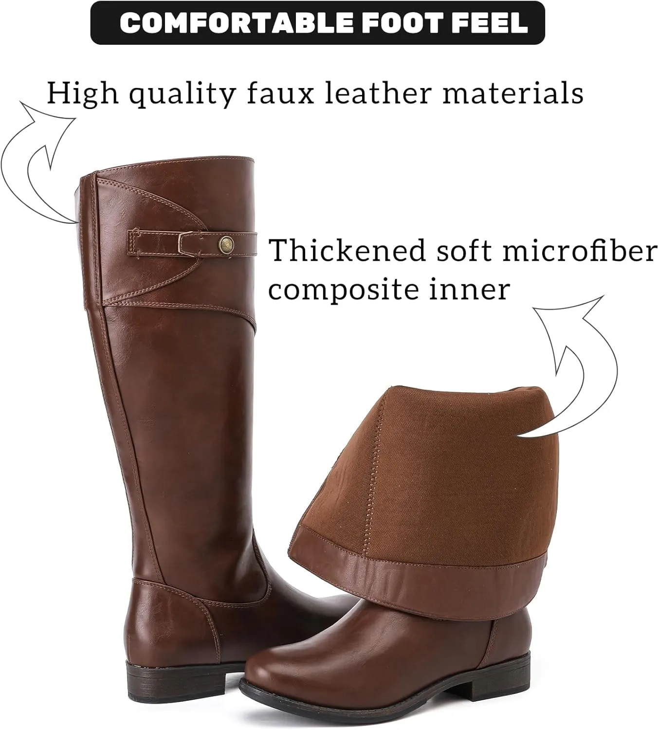 Women's Knee High Boots Wide Calf Comfortable Riding Combat Flat Boots and Fashionable for Fall and Winter Wear for Women.