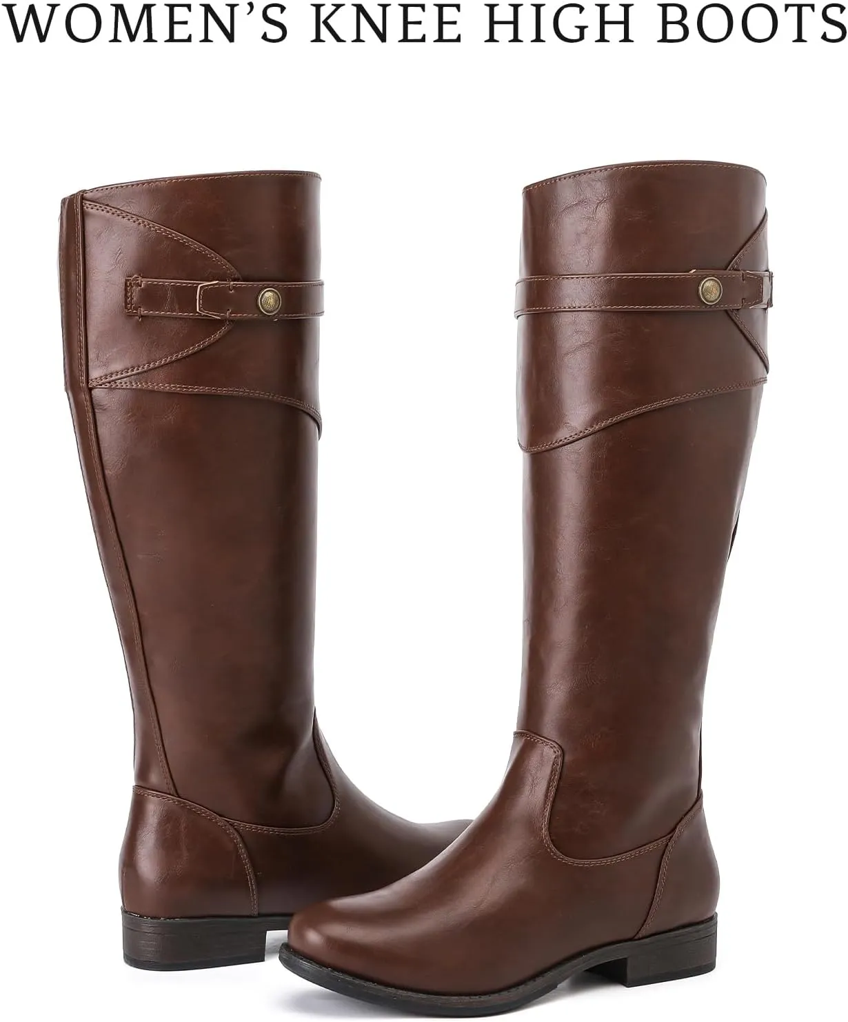 Women's Knee High Boots Wide Calf Comfortable Riding Combat Flat Boots and Fashionable for Fall and Winter Wear for Women.