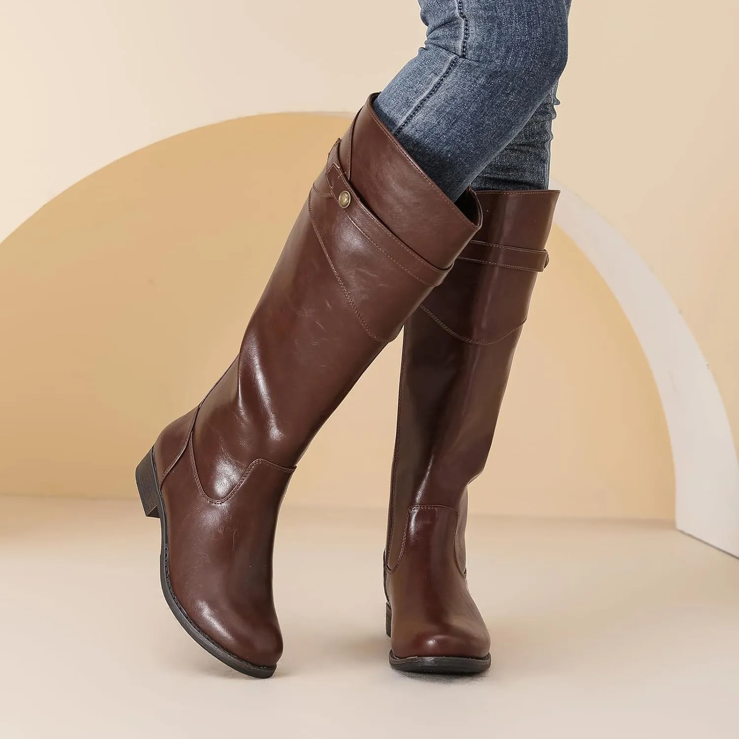Women's Knee High Boots Wide Calf Comfortable Riding Combat Flat Boots and Fashionable for Fall and Winter Wear for Women.