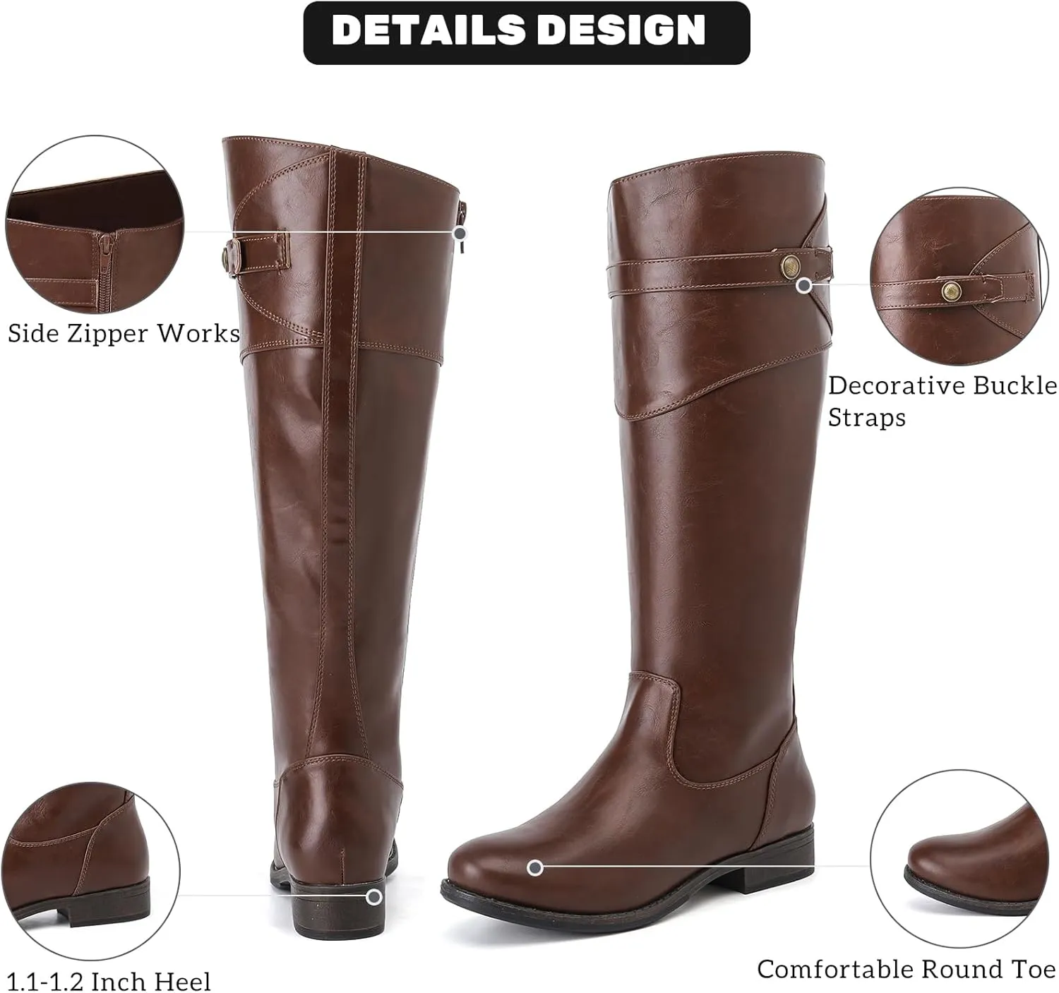 Women's Knee High Boots Wide Calf Comfortable Riding Combat Flat Boots and Fashionable for Fall and Winter Wear for Women.