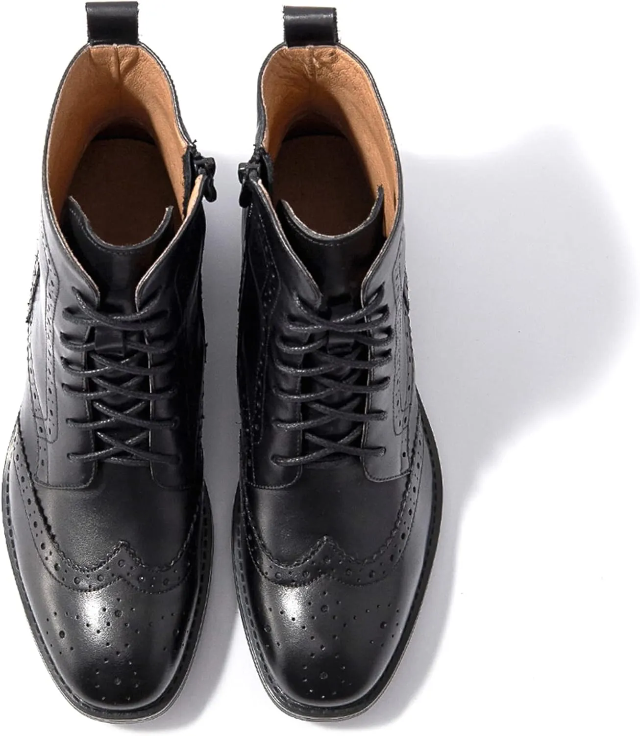 Women's Lace-Up Combat Boots Side Zipper Ankle Bootie Low Heel Brogue Leather for Girls Ladis Women Black Size 5