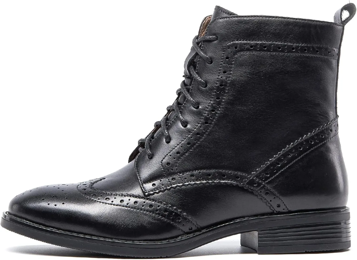 Women's Lace-Up Combat Boots Side Zipper Ankle Bootie Low Heel Brogue Leather for Girls Ladis Women Black Size 5