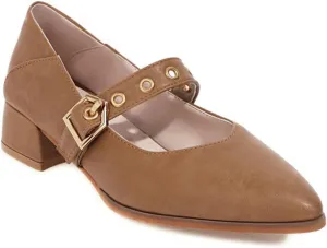 Women's Leather Chunky Heel Formal Mary Jane Simple Closed Pointed Toe Adjustable Hook and Loop Comfortable Low Block Heel Non-Slip Low Top Loafers for Work Party Dance