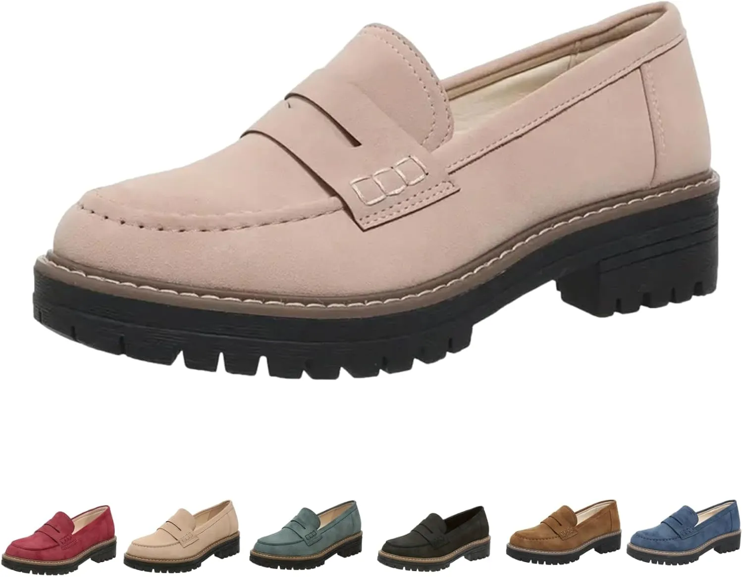 Womens Loafers Comfortable Dress,Chunky Platform Penny Loafers Lug Sole Slip On Fall Shoes Work Business Casual Shoes