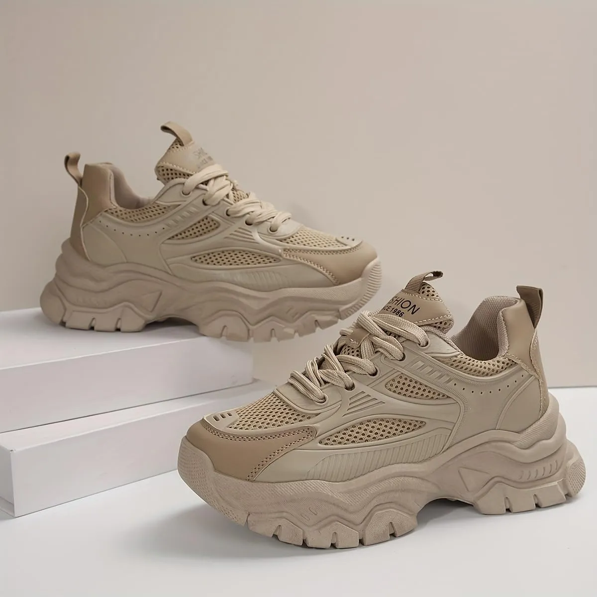 Women's Mesh Chunky Sneakers, Breathable Low Top Running Sports Shoes, Casual Outdoor Walking Trainers
