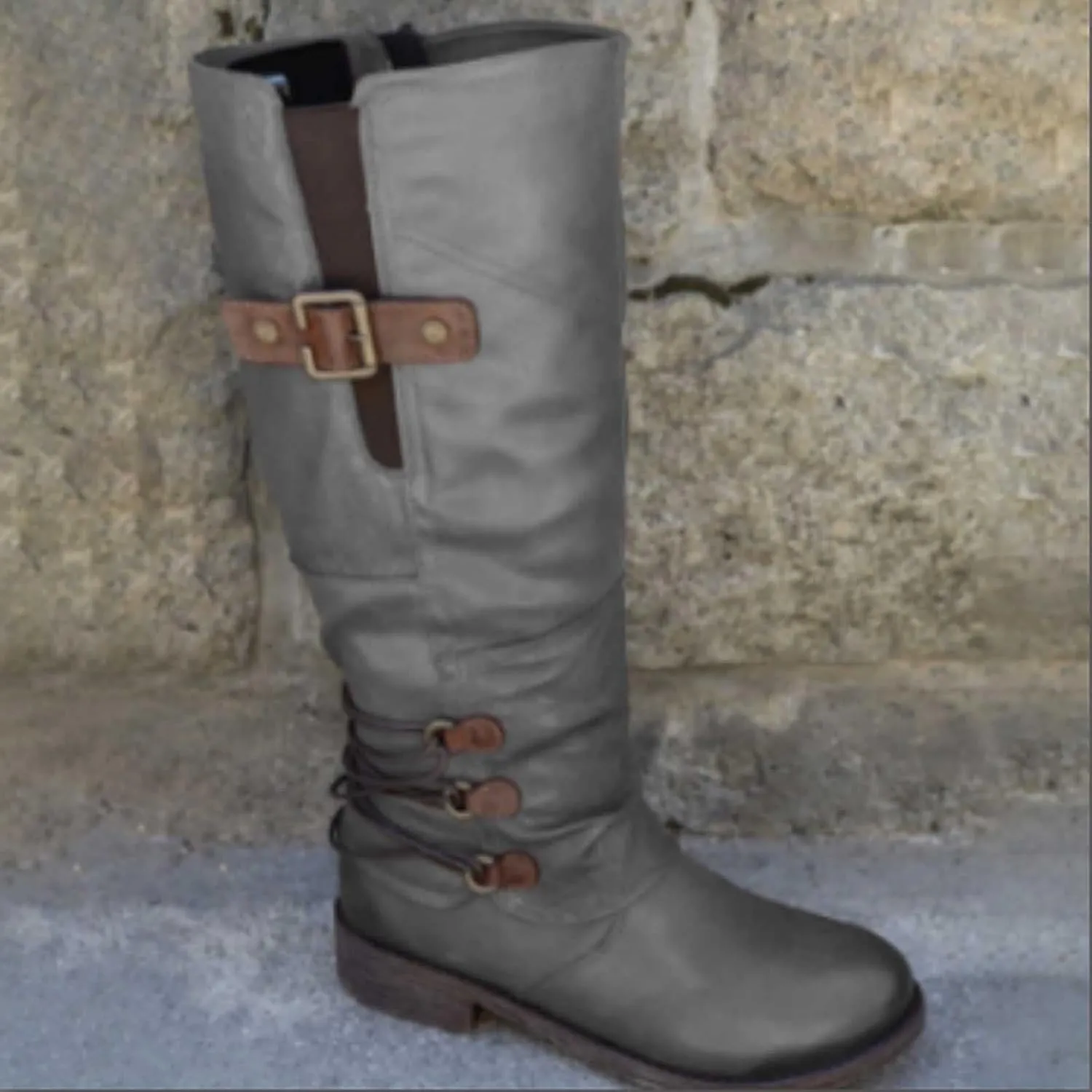 Women's Mid Calf Dress Boots Biker Boots Zipper Round Toe Chunky Low Heel Combat Riding Fashion Winter Boots
