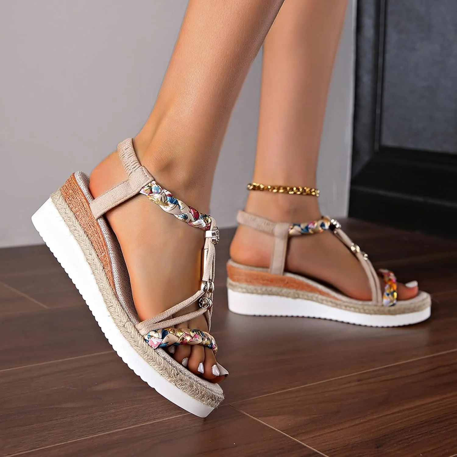 Womens Open Toe Elastic Ankle Strap Casual Sandals Dressy Summer Wedge Shoes Flatform Espadrille Heels 2025