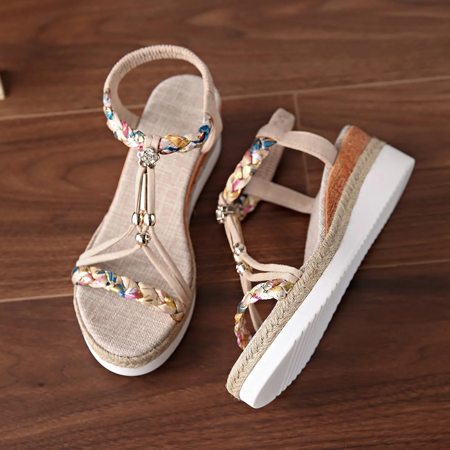 Womens Open Toe Elastic Ankle Strap Casual Sandals Dressy Summer Wedge Shoes Flatform Espadrille Heels 2025