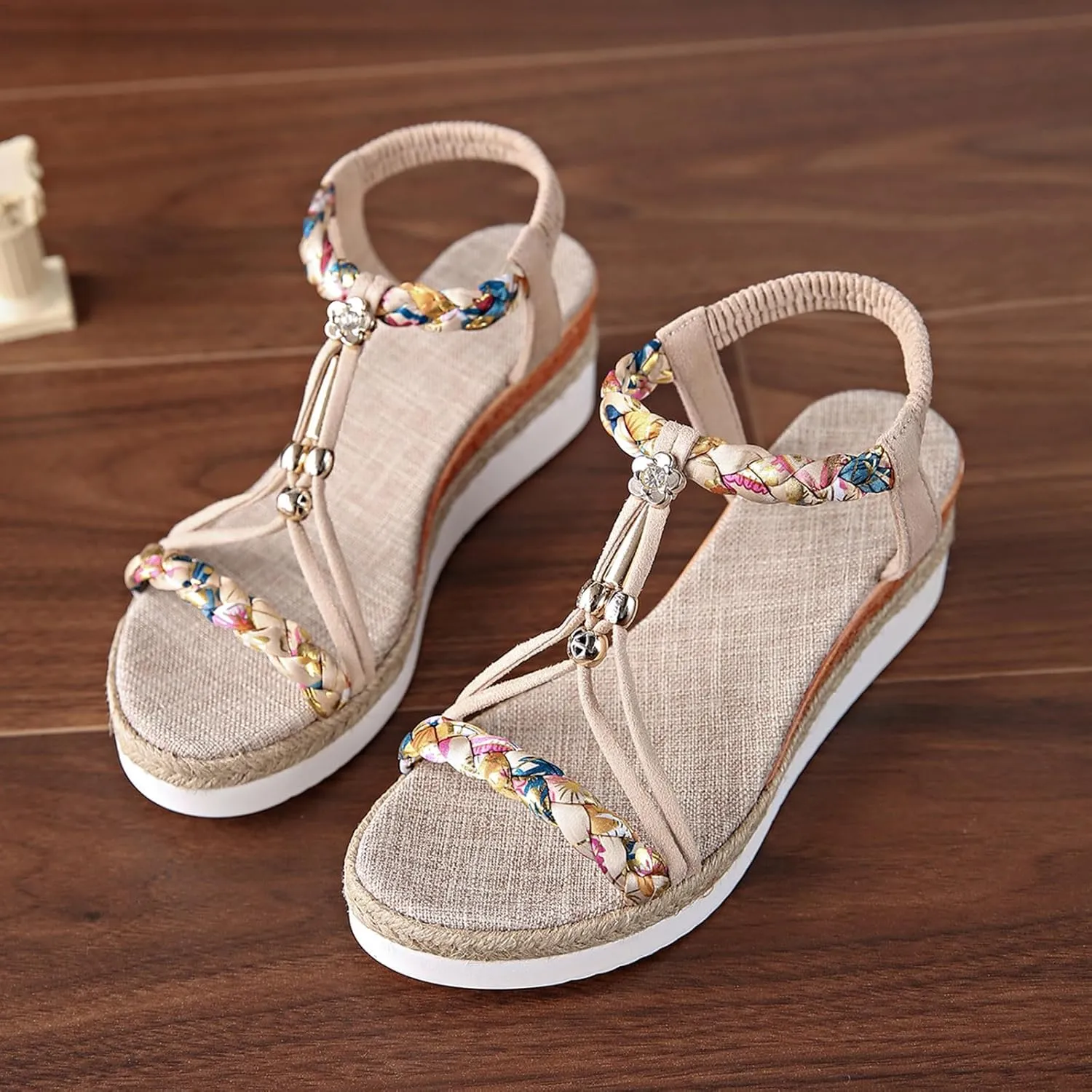 Womens Open Toe Elastic Ankle Strap Casual Sandals Dressy Summer Wedge Shoes Flatform Espadrille Heels 2025