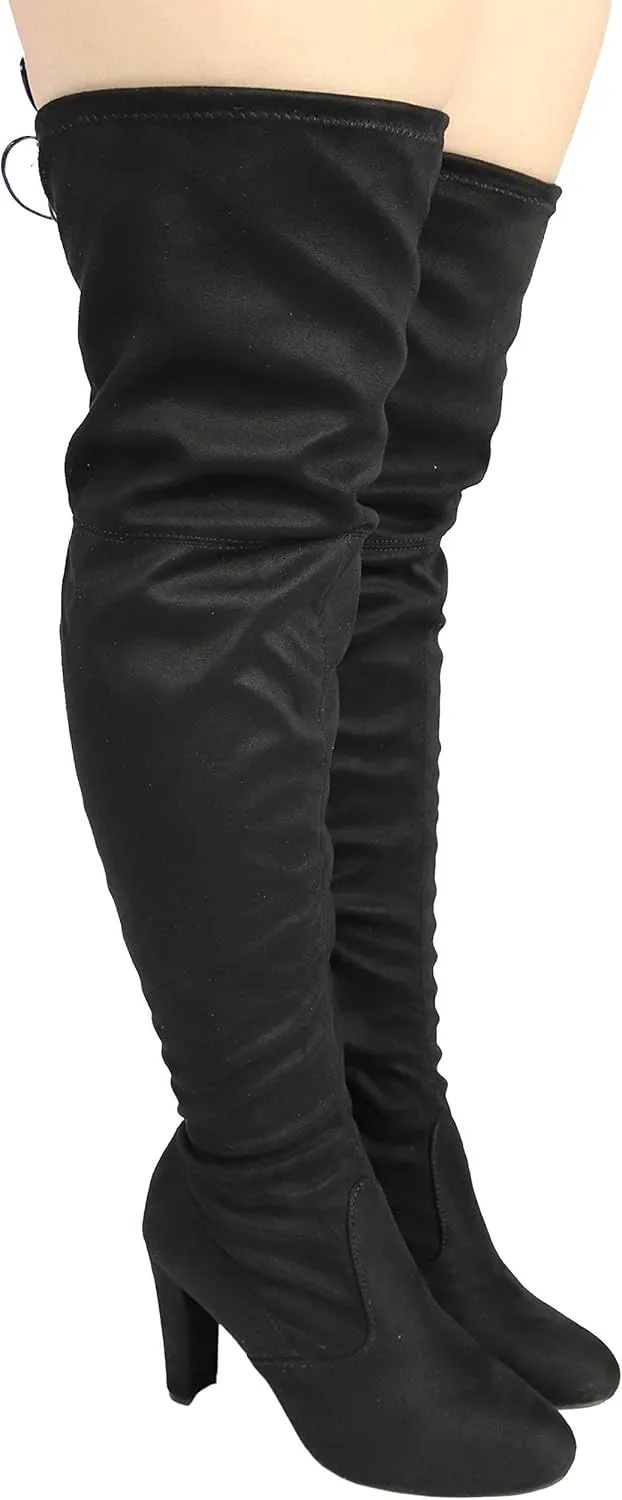 Women's Over The Knee Boot - Sexy Wide Calf - Wide FIT - Thigh High Pullon Boot - Trendy Block Heel Shoe - Comfortable Boot