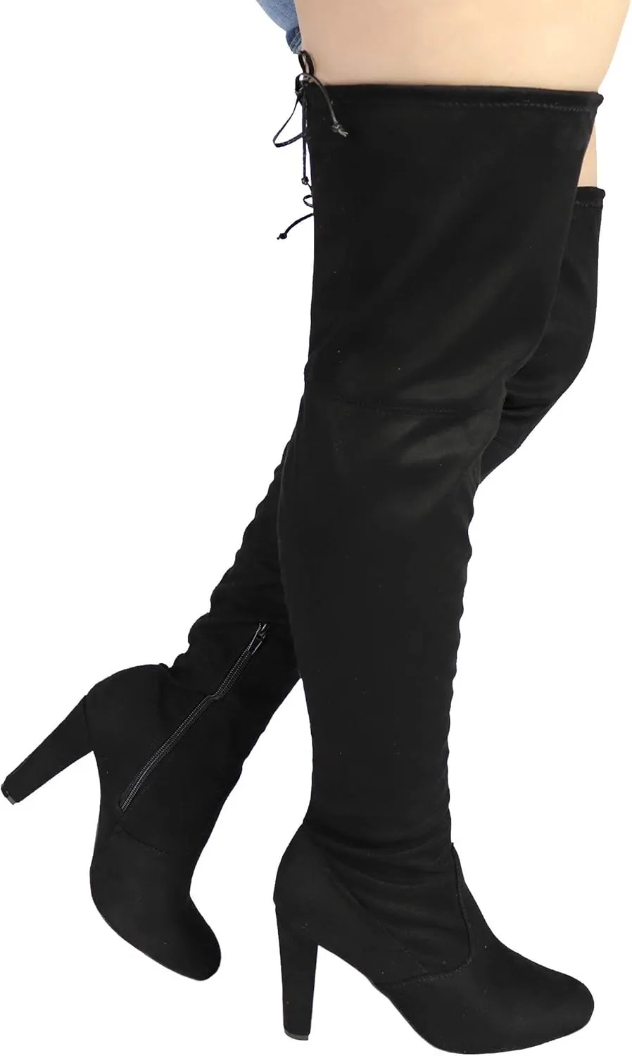 Women's Over The Knee Boot - Sexy Wide Calf - Wide FIT - Thigh High Pullon Boot - Trendy Block Heel Shoe - Comfortable Boot