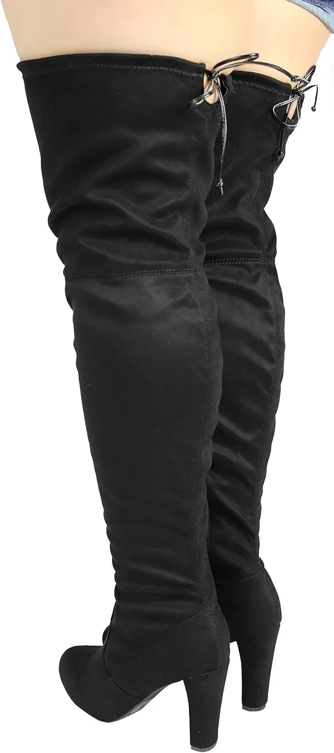 Women's Over The Knee Boot - Sexy Wide Calf - Wide FIT - Thigh High Pullon Boot - Trendy Block Heel Shoe - Comfortable Boot