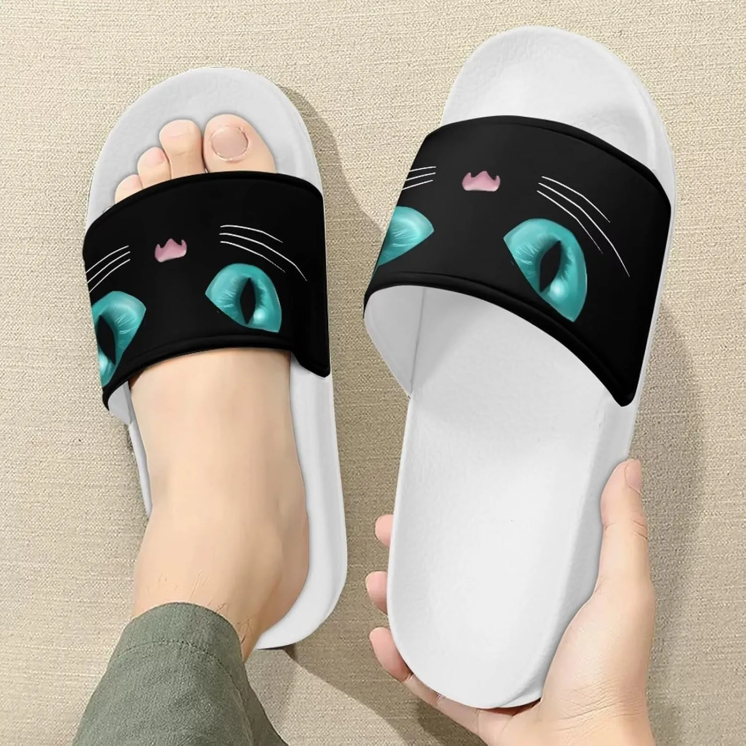Womens Pillow House Comfy Slide Sandals Open Toe White Flat Shoes Leather Slip On Sandals Quick Drying Slippers Pain Relief Footwear Easy to Clean