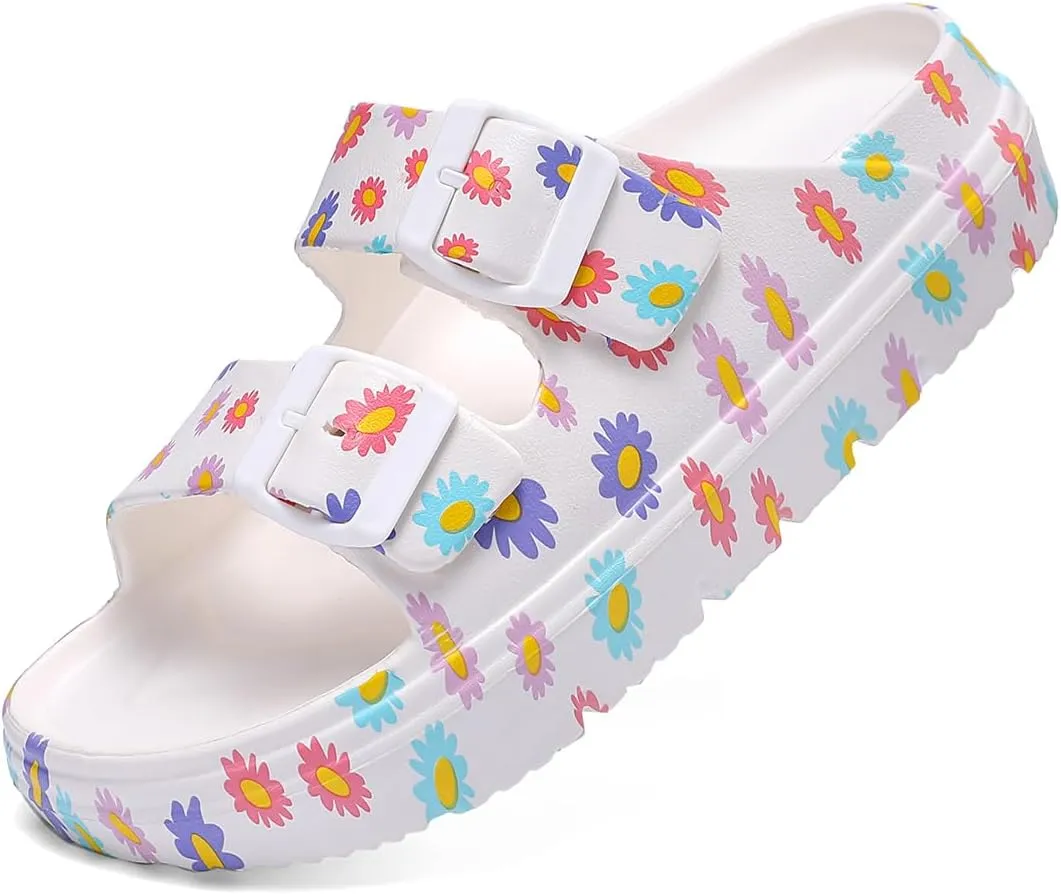 Women's Pillow Sandals Tie-dye EVA Platform Slides with Adjustable Double Buckle and Arch Support for All-Day Comfort
