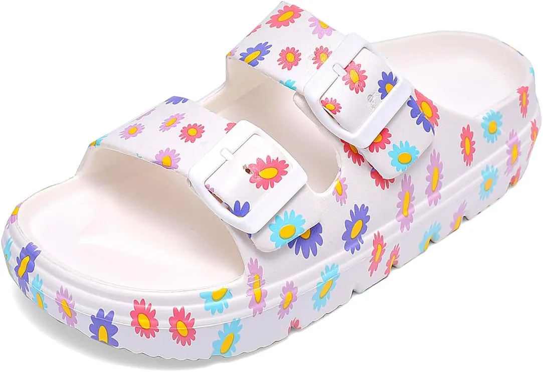 Women's Pillow Sandals Tie-dye EVA Platform Slides with Adjustable Double Buckle and Arch Support for All-Day Comfort