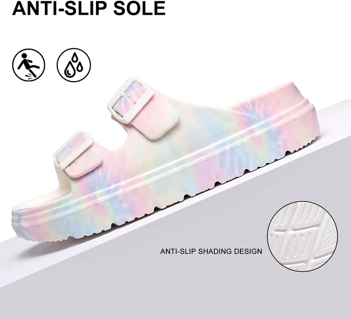 Women's Pillow Sandals Tie-dye EVA Platform Slides with Adjustable Double Buckle and Arch Support for All-Day Comfort