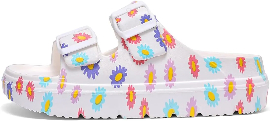 Women's Pillow Sandals Tie-dye EVA Platform Slides with Adjustable Double Buckle and Arch Support for All-Day Comfort