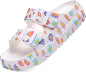 Women's Pillow Sandals Tie-dye EVA Platform Slides with Adjustable Double Buckle and Arch Support for All-Day Comfort