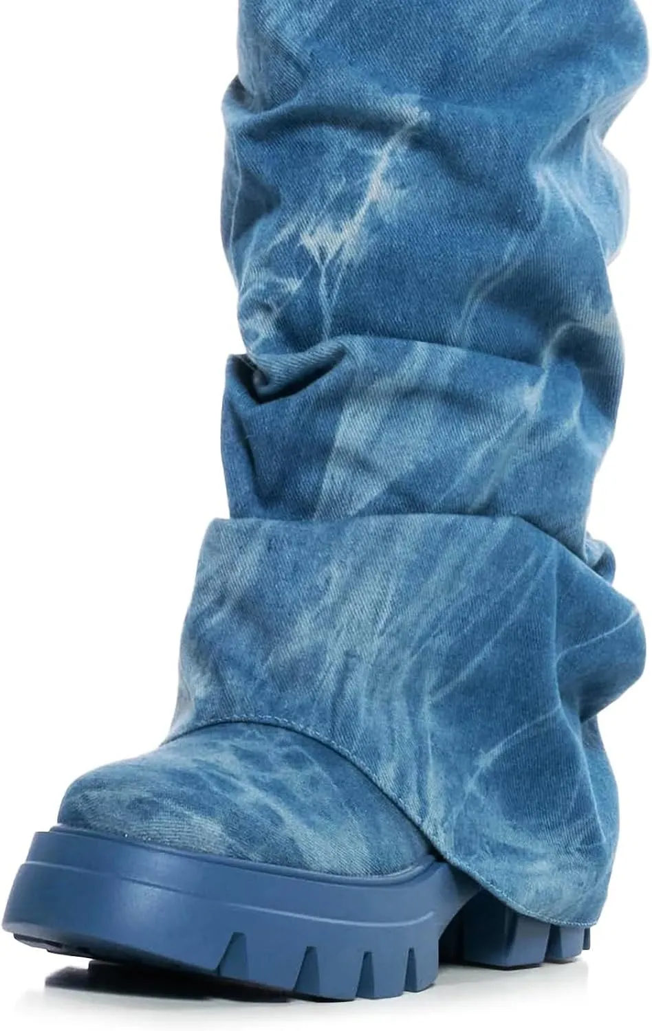 Women's Platform fold over Round Toe Chunky Heel wide calf Boots Fashion Pull-On Party Slouchy Shark Mid Calf Shoes