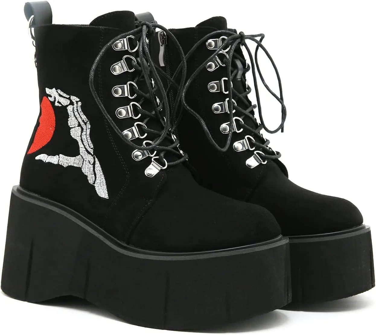 Women's Platform Goth Boots, Gothic Lace Up Combat Boots, Punk Side Zipper Rave Short Ankle Boots