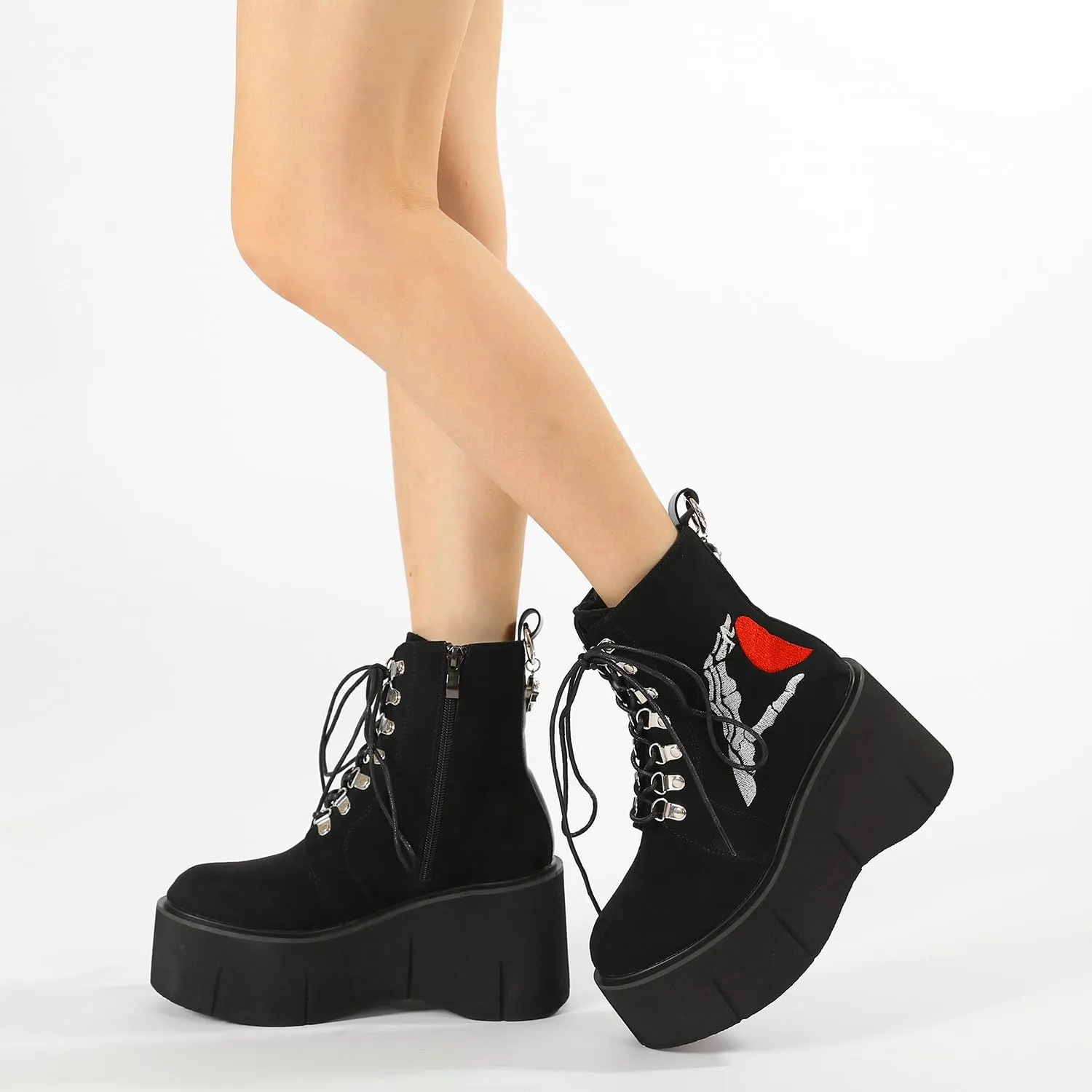 Women's Platform Goth Boots, Gothic Lace Up Combat Boots, Punk Side Zipper Rave Short Ankle Boots