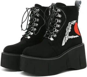 Women's Platform Goth Boots, Gothic Lace Up Combat Boots, Punk Side Zipper Rave Short Ankle Boots