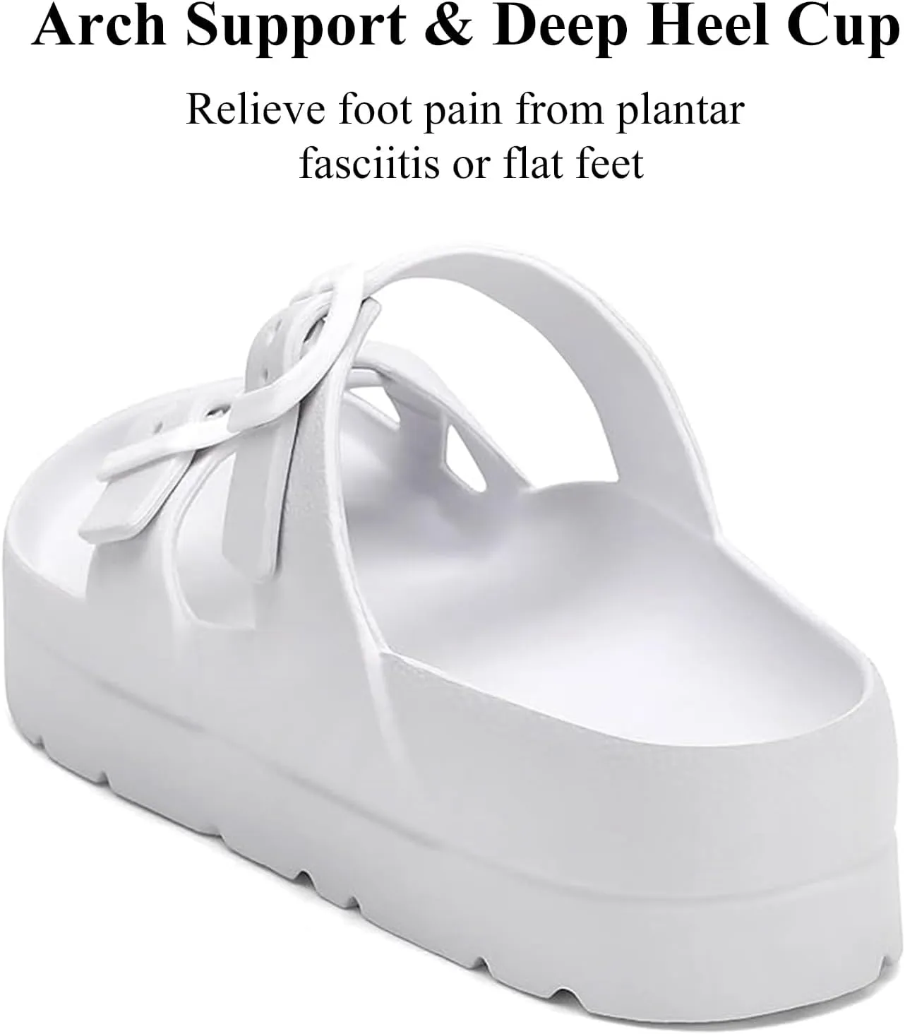 Womens Platform Sandals with Arch Support, Adjustable Buckle Beach Sandal Woman Comfort Lightweight Ultra Cushion EVA Slides