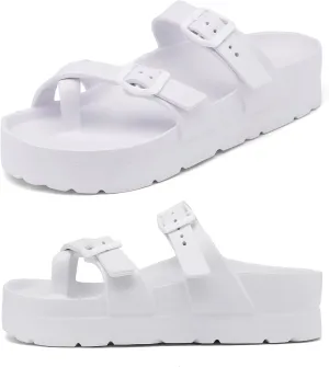 Womens Platform Sandals with Arch Support, Adjustable Buckle Beach Sandal Woman Comfort Lightweight Ultra Cushion EVA Slides