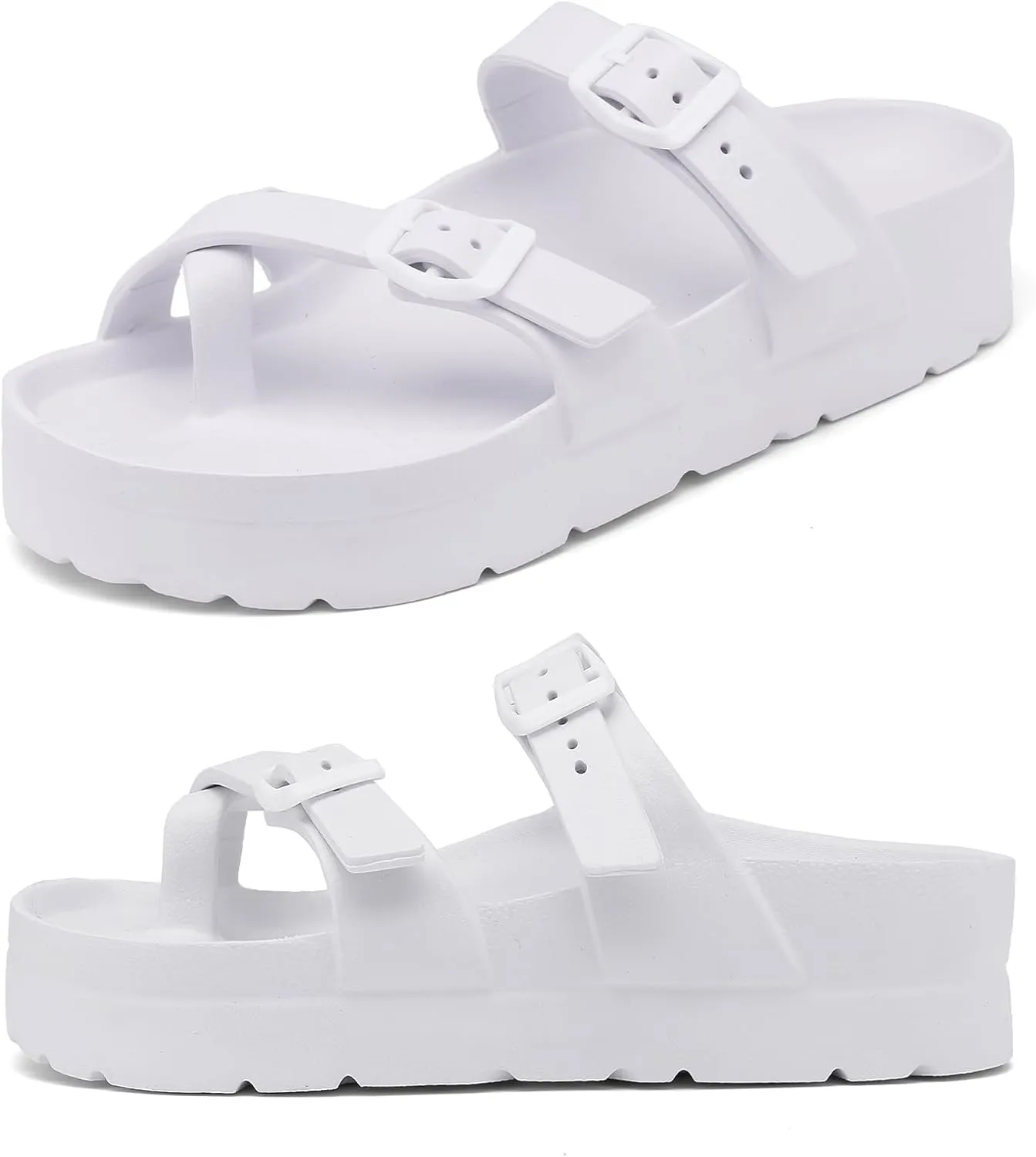 Womens Platform Sandals with Arch Support, Adjustable Buckle Beach Sandal Woman Comfort Lightweight Ultra Cushion EVA Slides