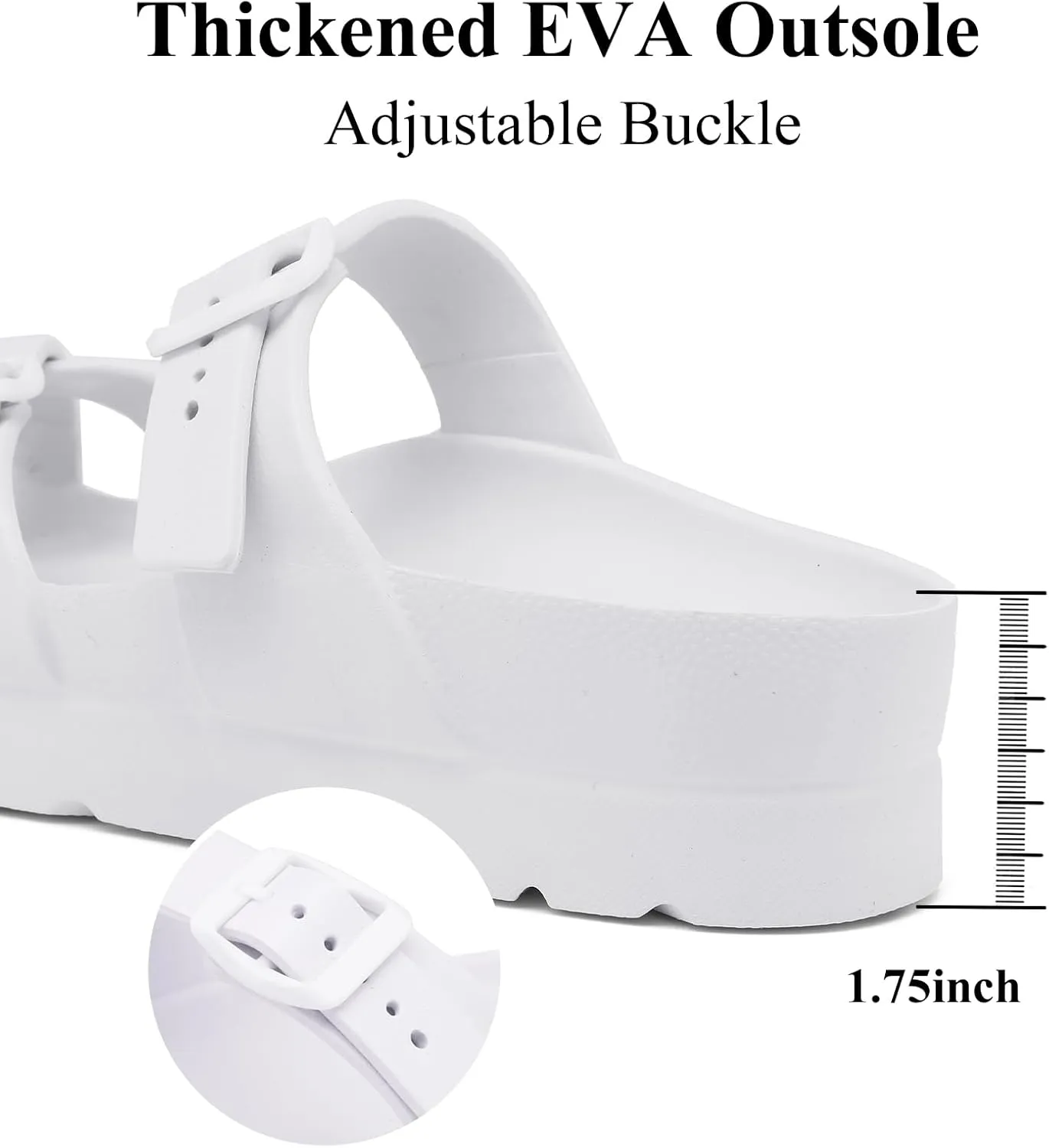 Womens Platform Sandals with Arch Support, Adjustable Buckle Beach Sandal Woman Comfort Lightweight Ultra Cushion EVA Slides