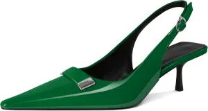 Women's Pointed Toe Slingback Heels Metal Buckle Ankle Strap Kitten Low Heel Pumps 2 Inch Stylish Retro Women Shoes