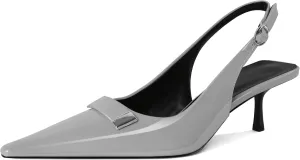 Women's Pointed Toe Slingback Heels Metal Buckle Ankle Strap Kitten Low Heel Pumps 2 Inch Stylish Retro Women Shoes
