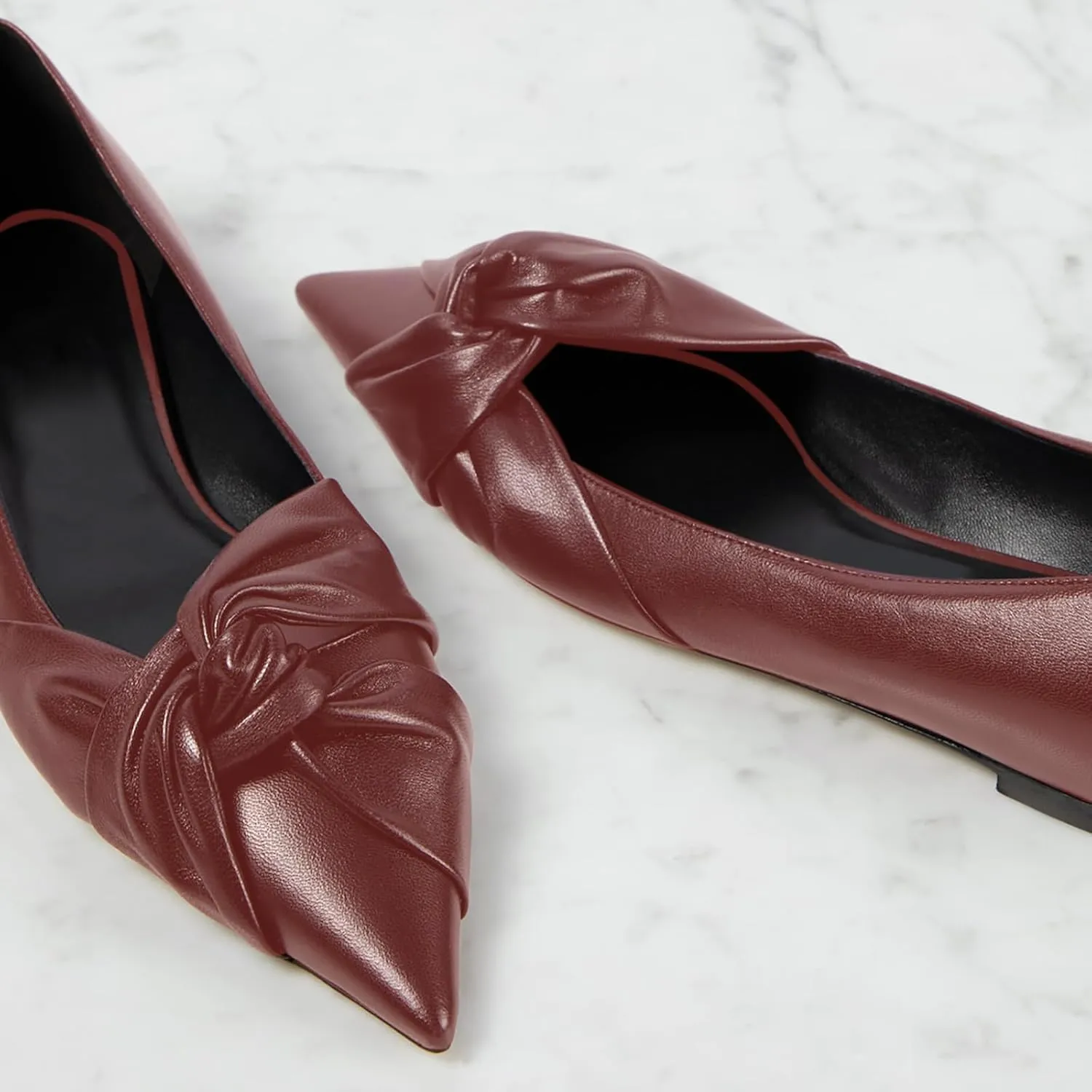 Women's Pointed Toe Slip On Ruched Knot Ballet Flats Fashion Casual Walking Office Flats Closed Toe Knotted Flat Shoes Dressy Chic Comfortable Shoes